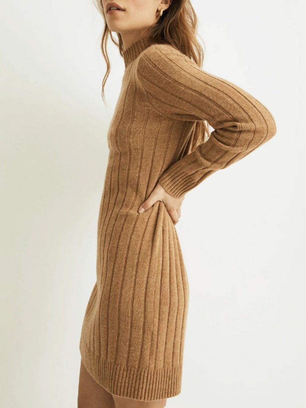 New Madewell Wool Blend Ribbed Sweater Dress Caramel XL $138
